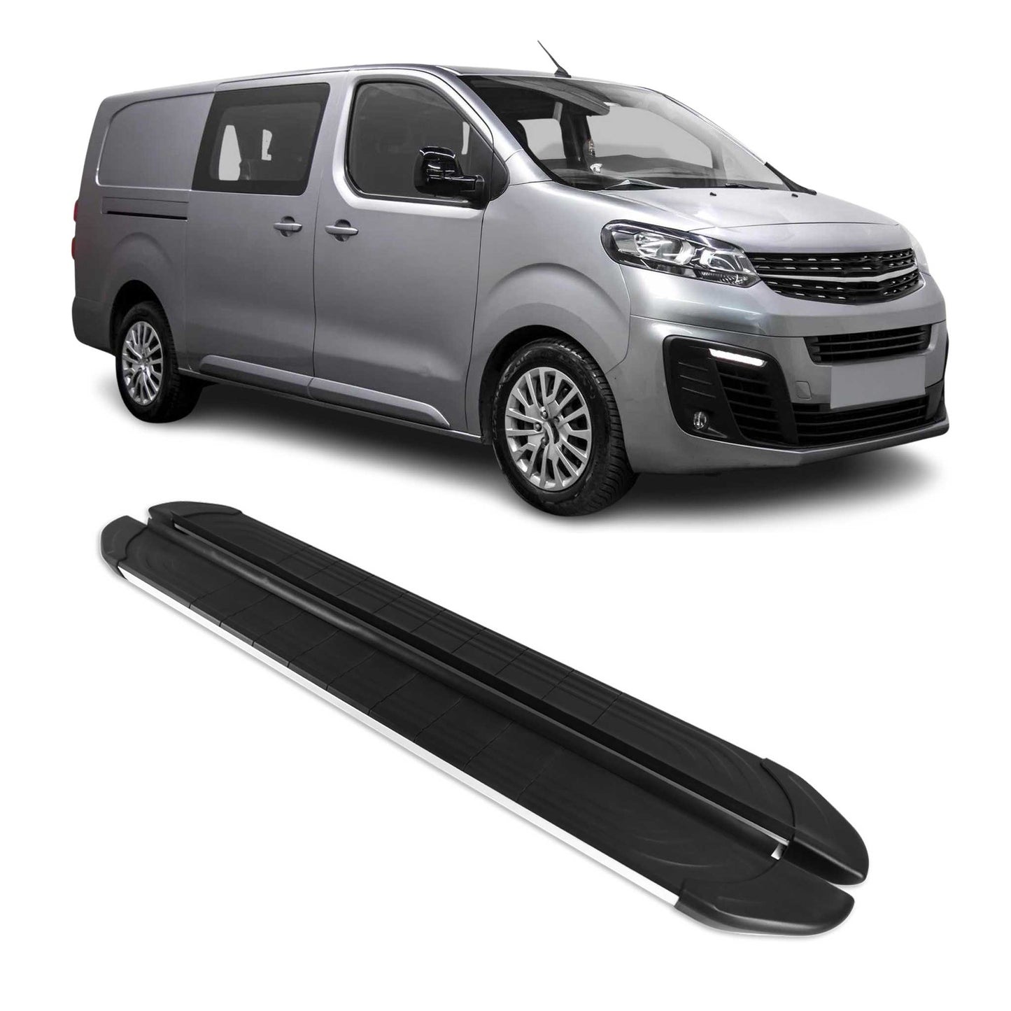 Trittbretter Seitenschweller für Opel Vivaro 2019-2025 L2 L3 Alu Schwarz Grau