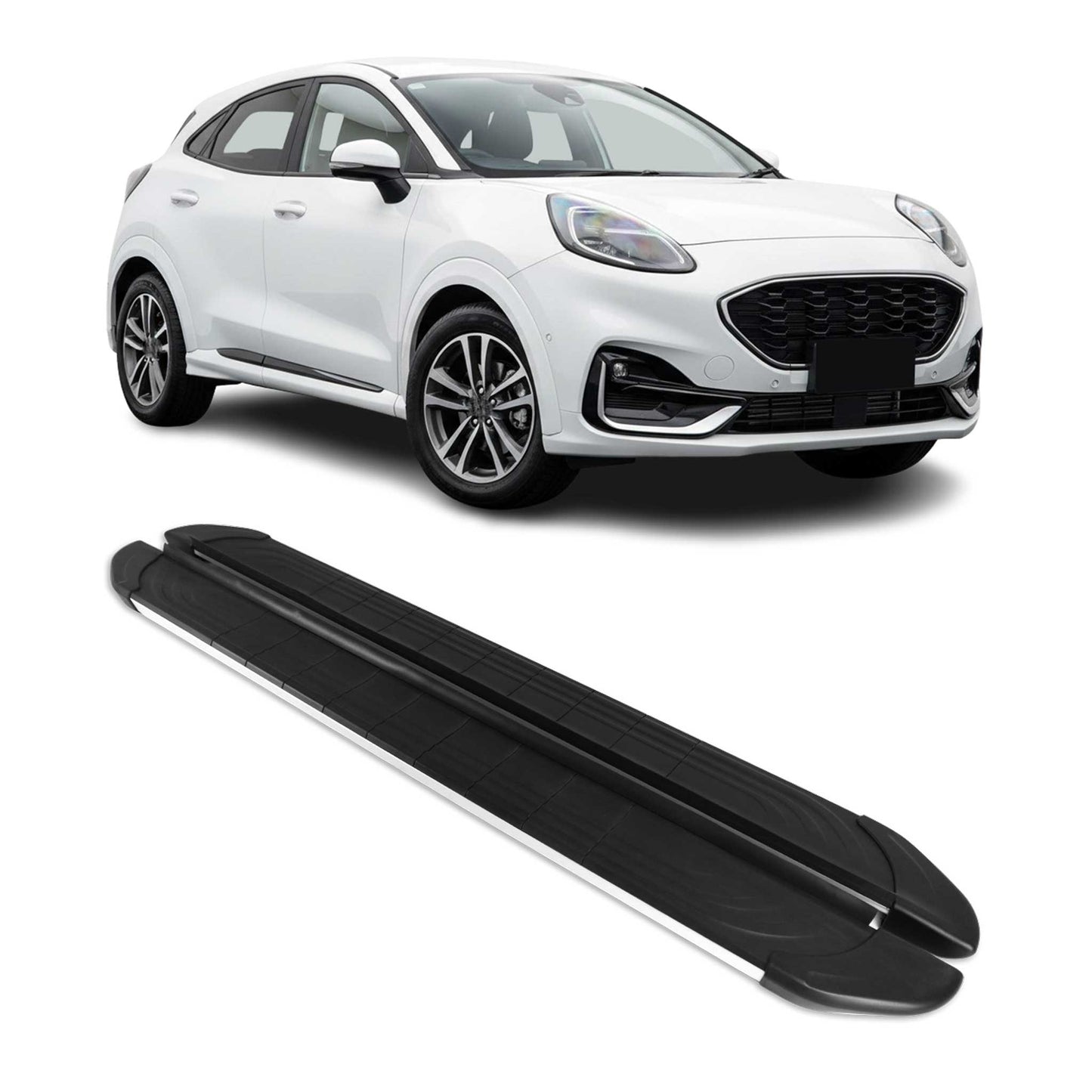 Trittbretter Seitenschweller für Ford Puma 2019-2025 Aluminium Schwarz Silber 2x