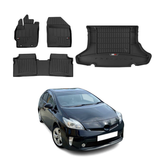 OMAC Fußmatten & Kofferraumwanne Set für Toyota Prius 2010-2015 Gummi Schwarz 4x