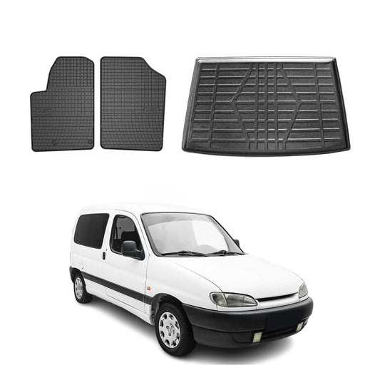 Set covorașe și portbagaj pentru Peugeot Partner 1996-2008, cauciuc, negru, 3x