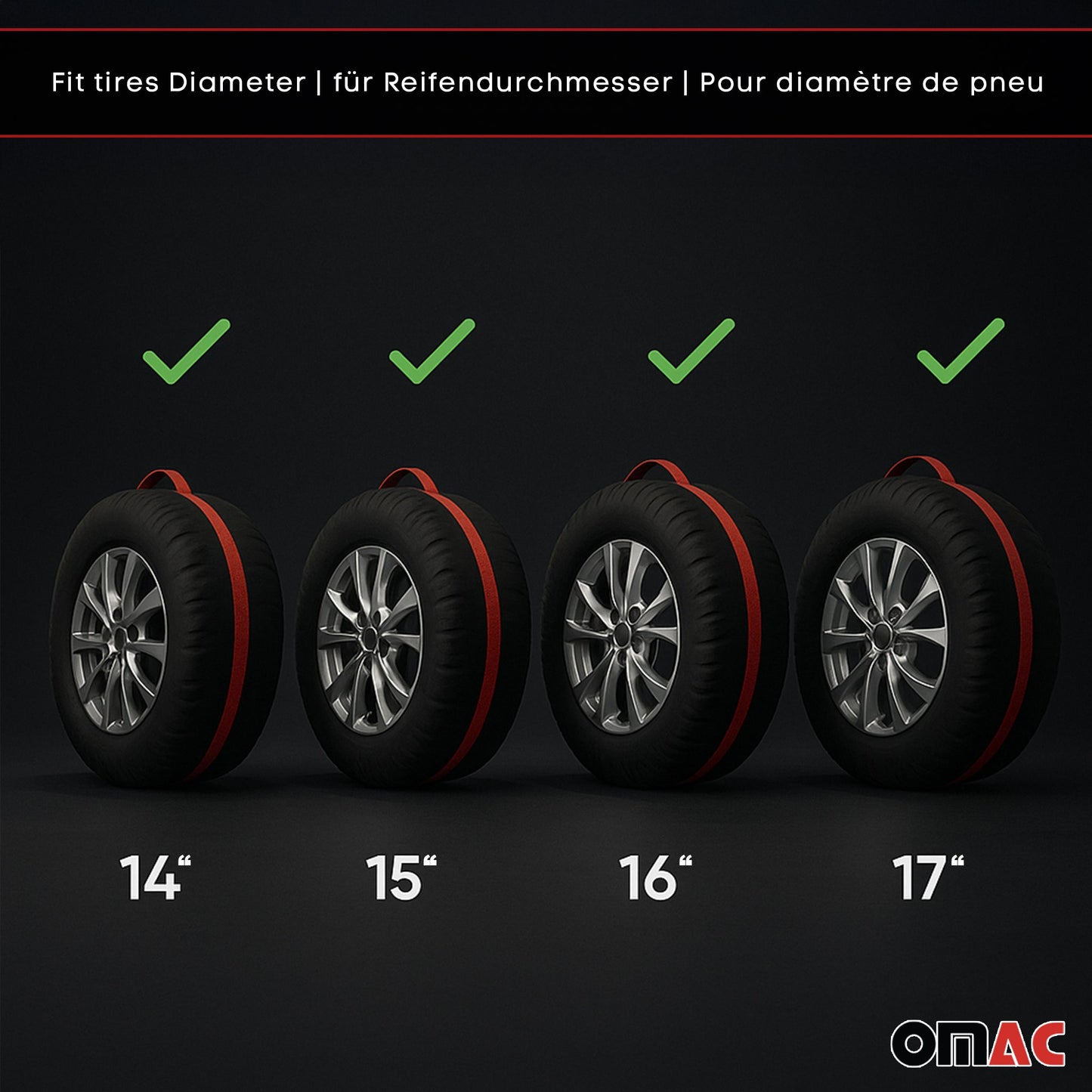 Reifentaschen Set Schutzhülle Reifenhülle 4 teilig für 14" bis 17" Felgen Tasche