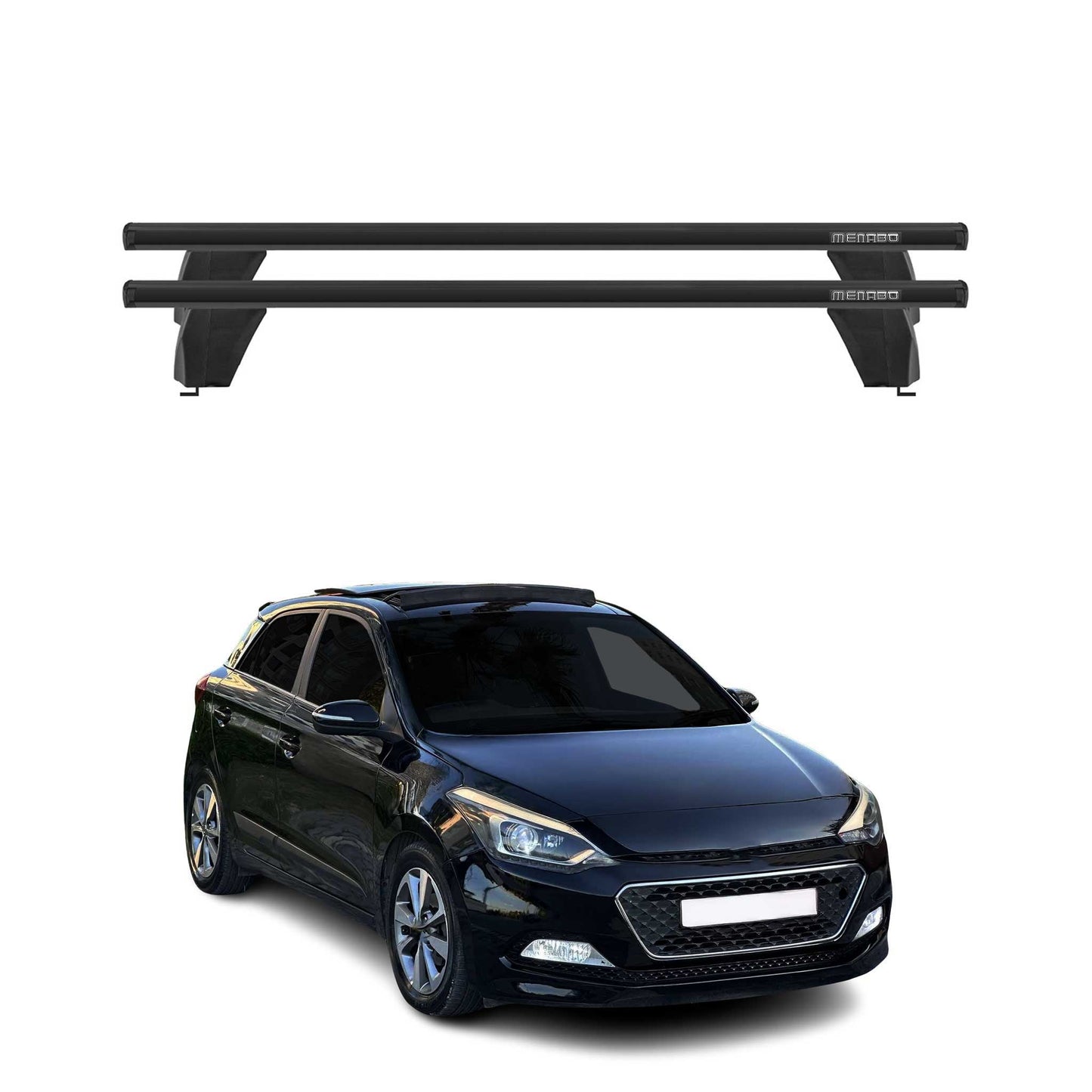 Bagażnik dachowy Menabo do Hyundai i20 2014-2020, 75 kg, aluminiowy, czarny, 2-częściowy