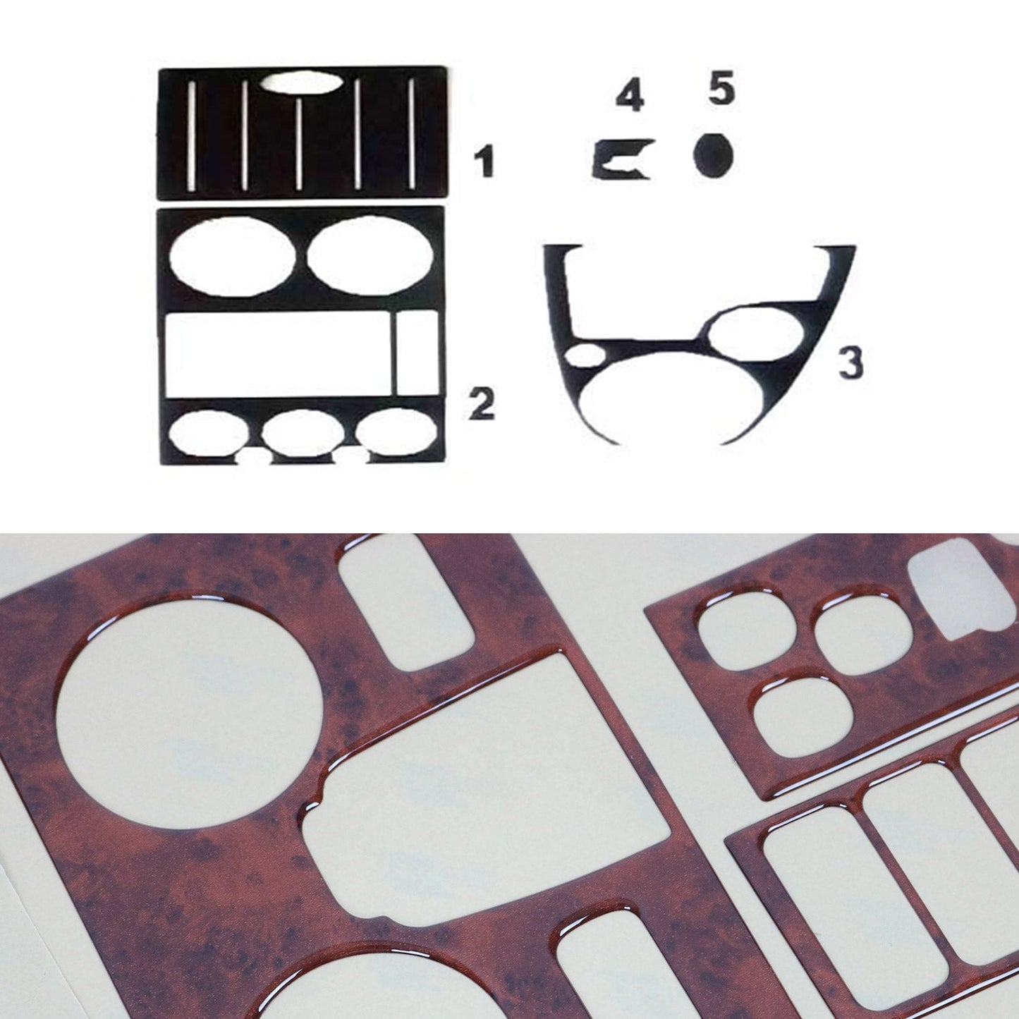 Ornamente interioare pentru cockpit pentru Ford Fusion 2002-2005, aspect lemn, set 5 piese