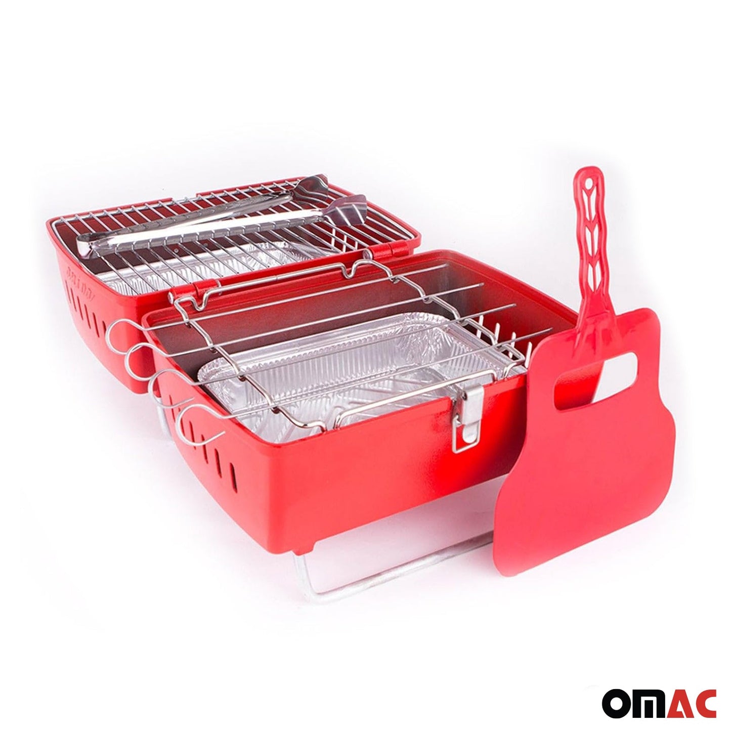 Holzkohlegrill Tragbarer Grill Garten Outdoor Rot Picknickgrill 13-teilig BBQ