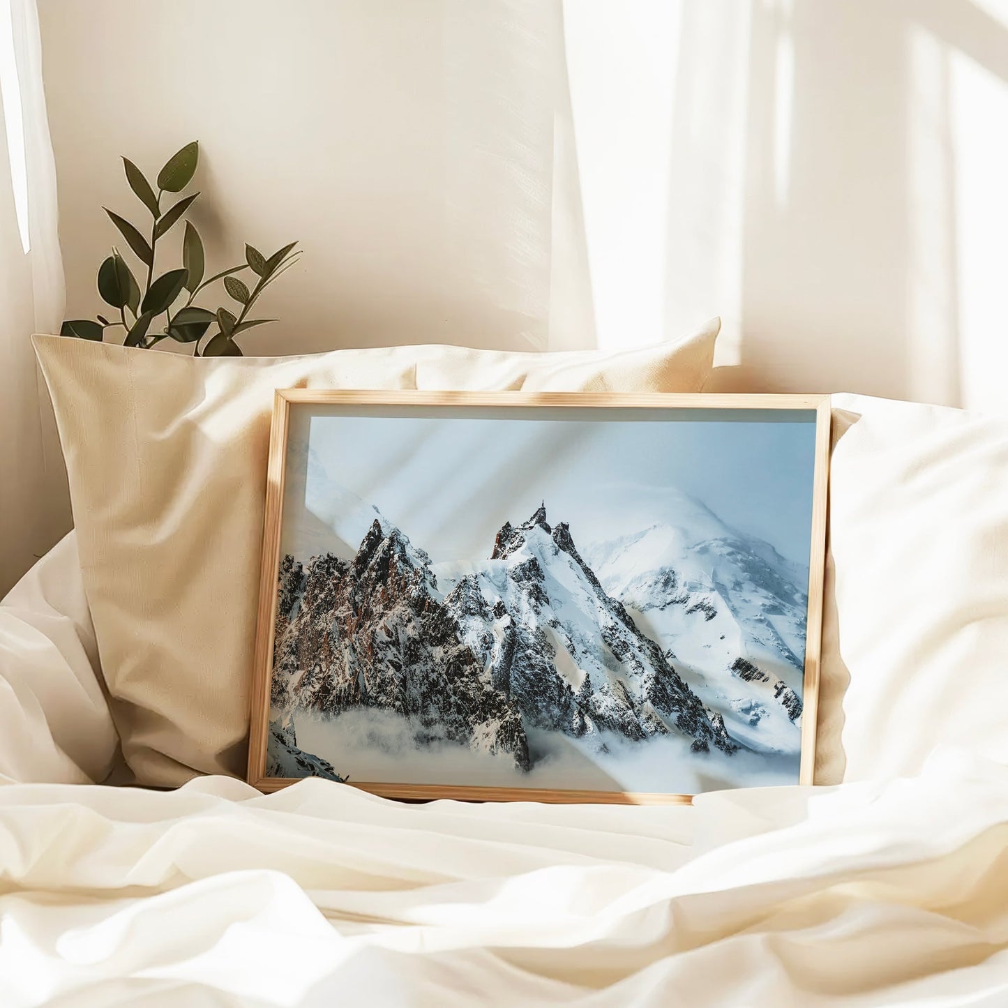 Aiguille Du Midi Druck Winter Blau-Töne - Größe 50x70 Zentimeter, 200 g/m²