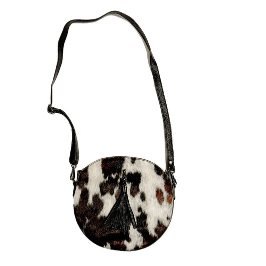 Kopie von Runde Umhänge Handtasche mit Kuhfell