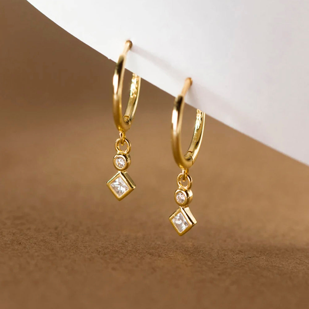 Cercei din argint 925, model cerc-pătrat, 2 cm