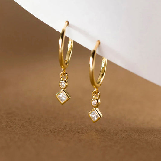 Cercei din argint 925, model cerc-pătrat, 2 cm