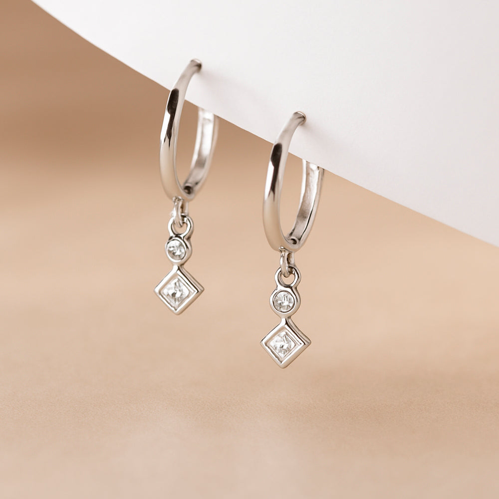 Cercei din argint 925, model cerc-pătrat, 2 cm