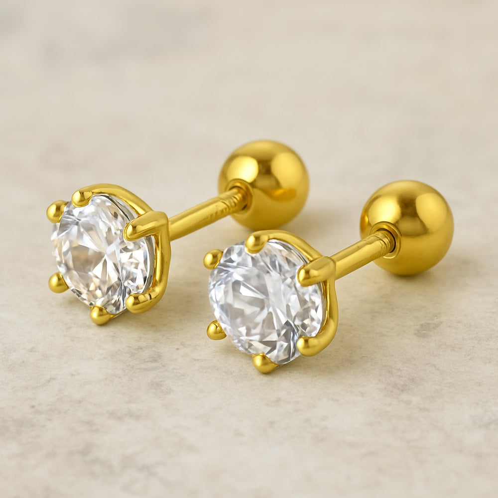 Cercei cu șurub din argint 925, zirconiu cubic tăiat briliant, 5 mm