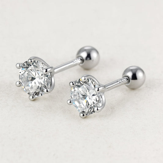 Cercei cu șurub din argint 925, zirconiu cubic tăiat briliant, 5 mm