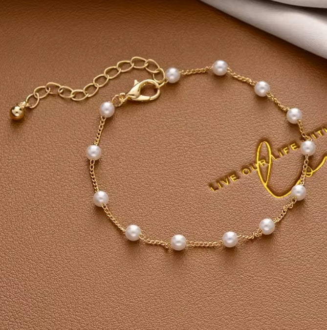 Brățară din oțel inoxidabil, colier cu perle, mărime universală