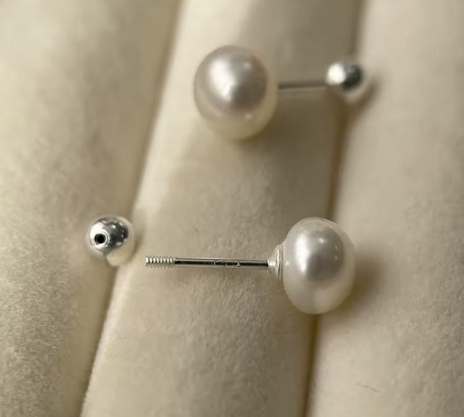 Cercei cu șurub din argint 925, mini perlă de apă dulce, 0,8 mm