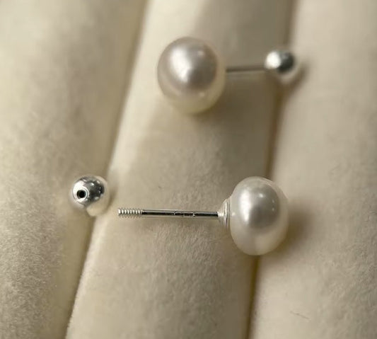 Cercei cu șurub din argint 925, mini perlă de apă dulce, 0,8 mm