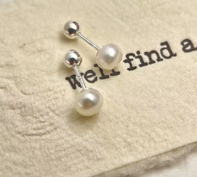 Cercei cu șurub din argint 925, mini perlă de apă dulce, 0,8 mm