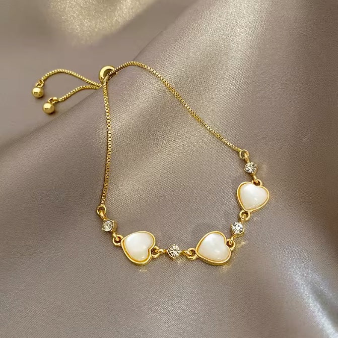 Brățară din oțel inoxidabil, inimă din sidef - stras, mărime universală