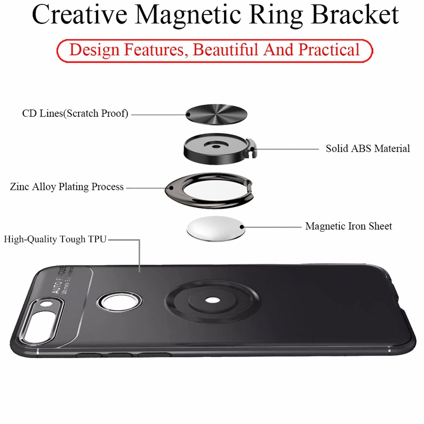 NALIA Ring Hülle kompatibel mit Huawei Y7 2018, Silikon Cover für KFZ Halterung