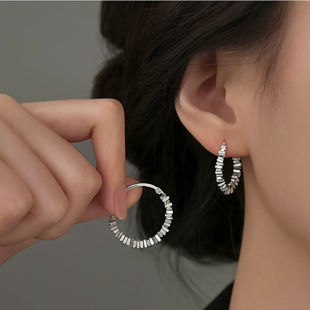 AuroraSilber Struktur-Creolen - Durchmesser 1,6 cm, Material 925er