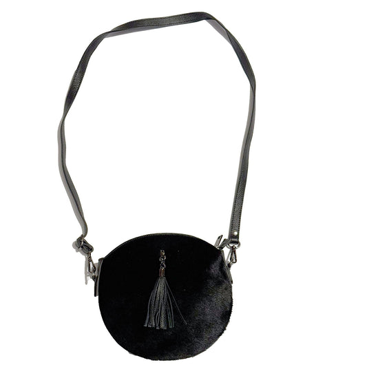 Runde Umhänge Handtasche mit Fell Schwarz