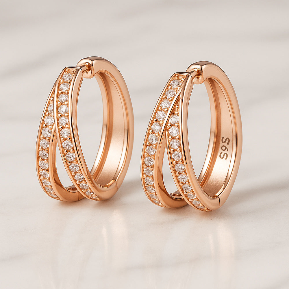 Cercei din argint 925, cercei cu strasuri despicate, 1 cm