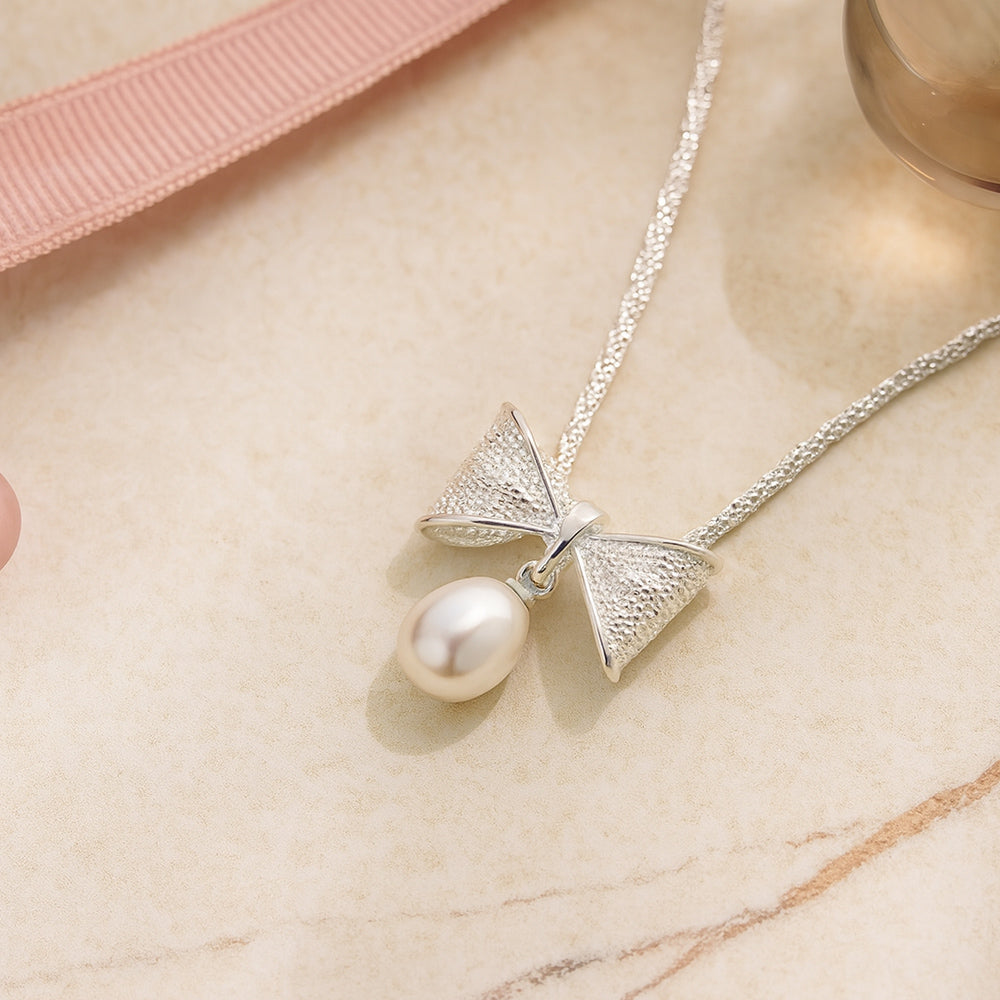 AuroraKette Schleife Perle - Länge 45 cm, 925 Silber