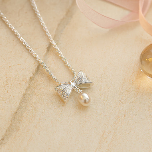 AuroraKette Schleife Perle - Länge 45 cm, 925 Silber