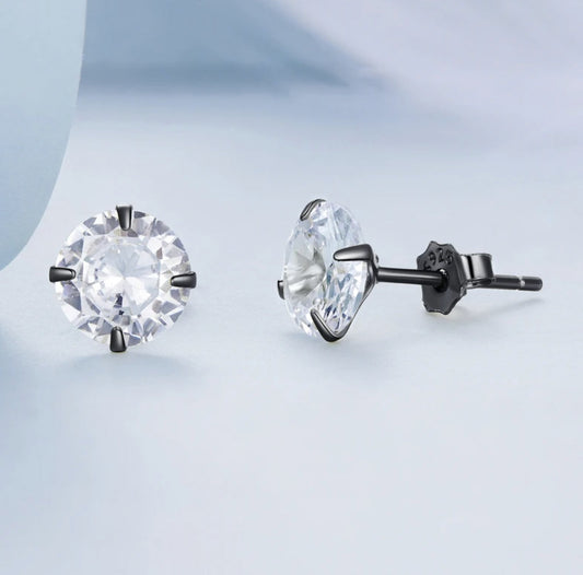 Cercei cu șurub din argint 925, zirconiu cubic tăiat briliant, 7 mm