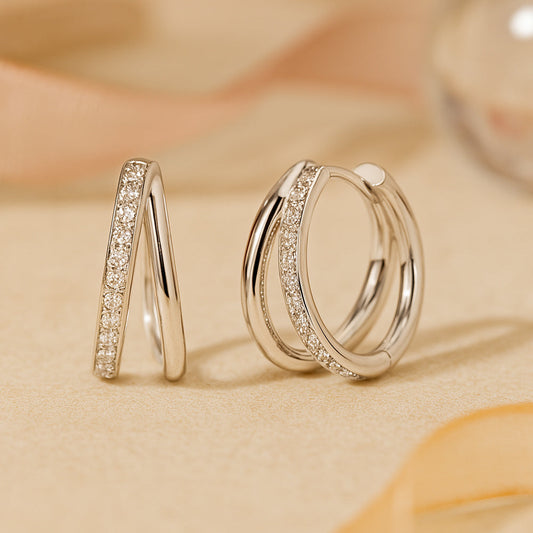 Cercei din argint 925, cercei cu strasuri despicate, 10mm