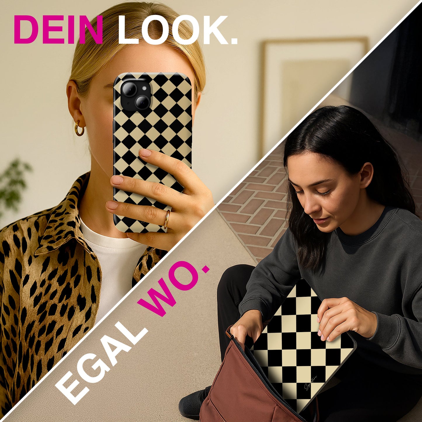 Husă Soho pentru iPad, model Checkerboard - Dimensiune iPad a 10-a generație, material robust