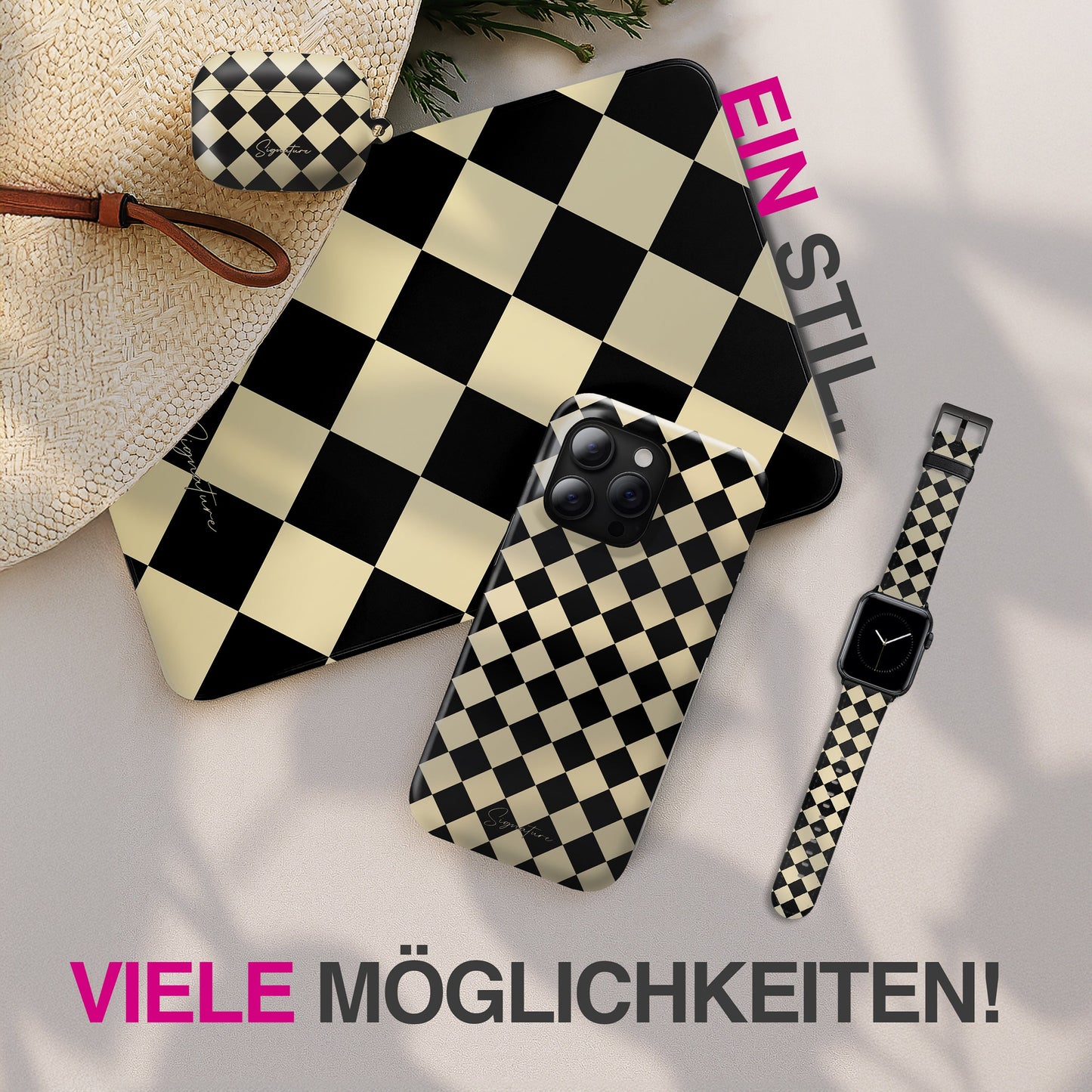 NALIA Soho iPad Hülle - Checkerboard Muster, Abmessungen 24x18 cm, Gewicht 120 g, Kompatibel Mit iPad Modellen