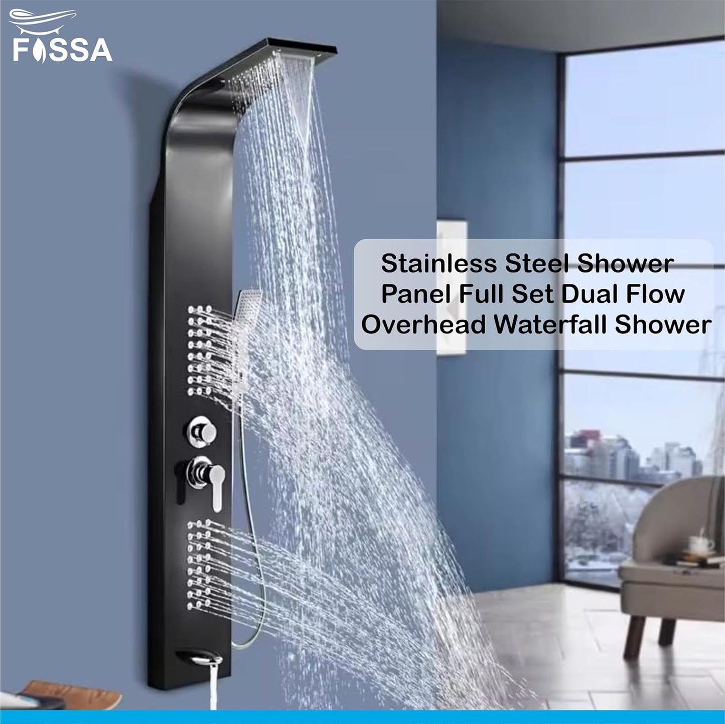 Stainless Steel Shower Panel Full Set, Dual Flow Overhead Waterfall Shower, Hand Shower, Wall Mount Shower Panel For Bathrooms-4