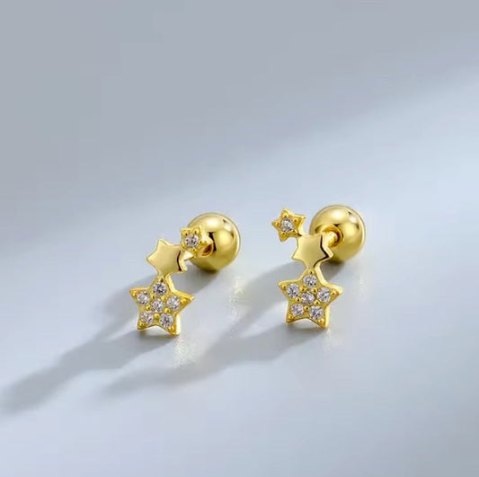 Cercei cu șurub din oțel inoxidabil, model stea cu pietre, 5 mm