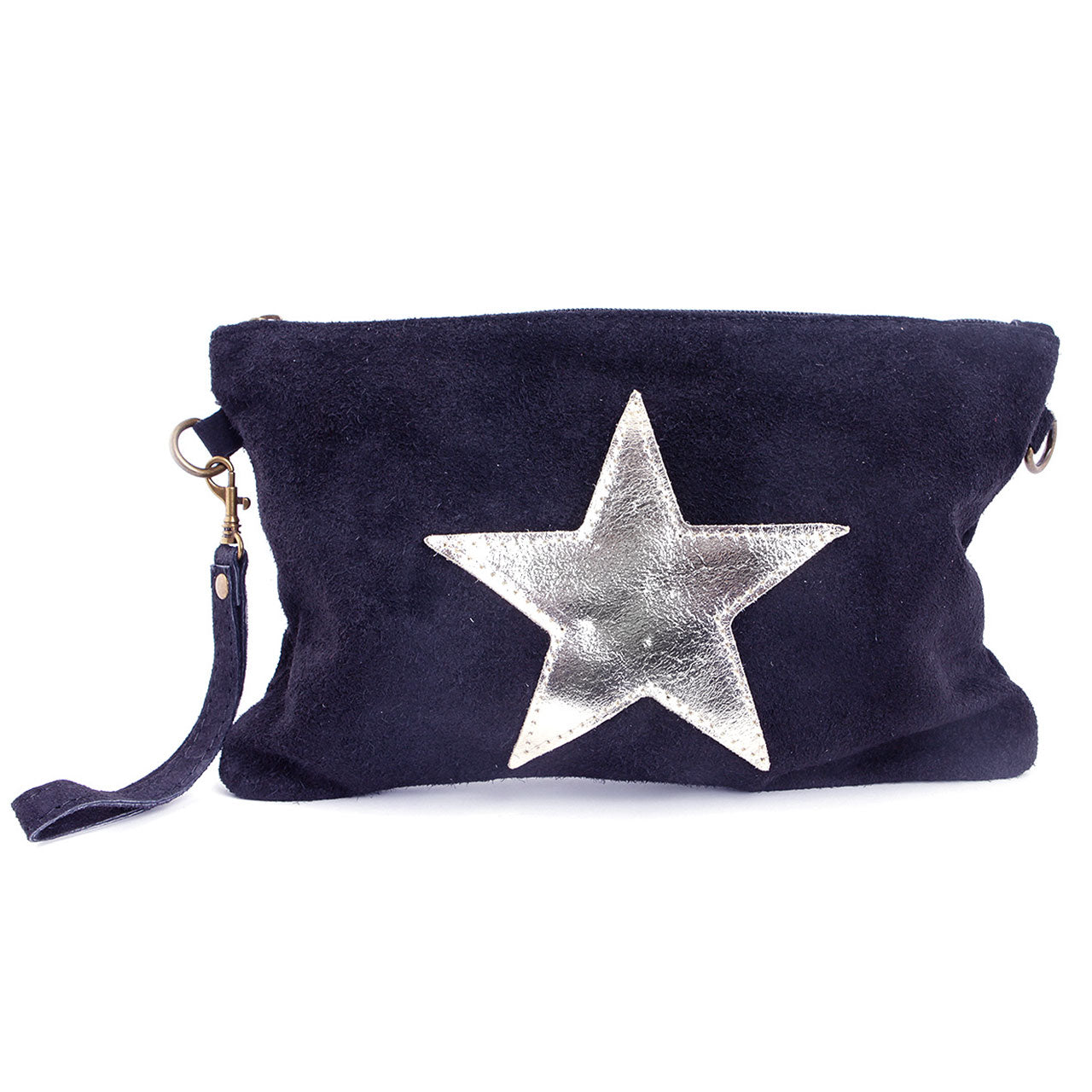 Leder Clutch Stern Dunkelblau Silber