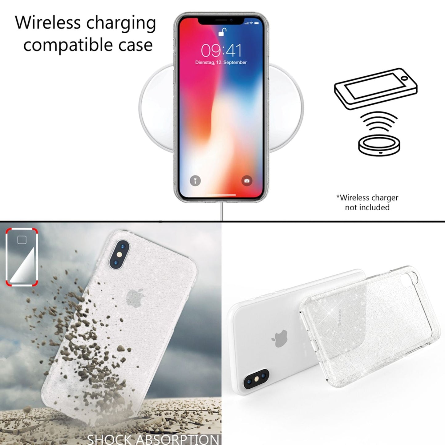 Husă NALIA Dazzlin Glitter - Husă de protecție la modă ultra-subțire din silicon cu particule de sclipici pentru iPhone XS Max