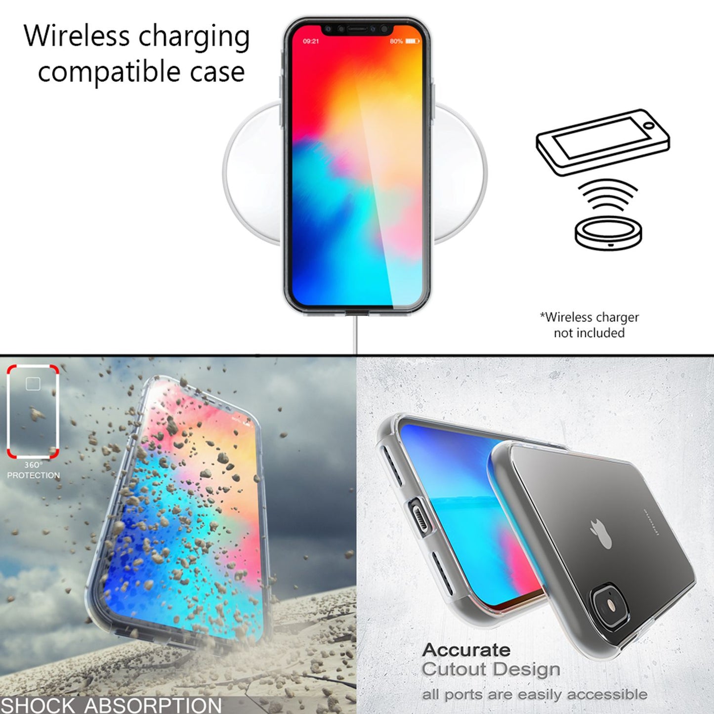 NALIA 360 Grad Handy Hülle für Apple iPhone X XS, Full Cover Case Rundum Bumper