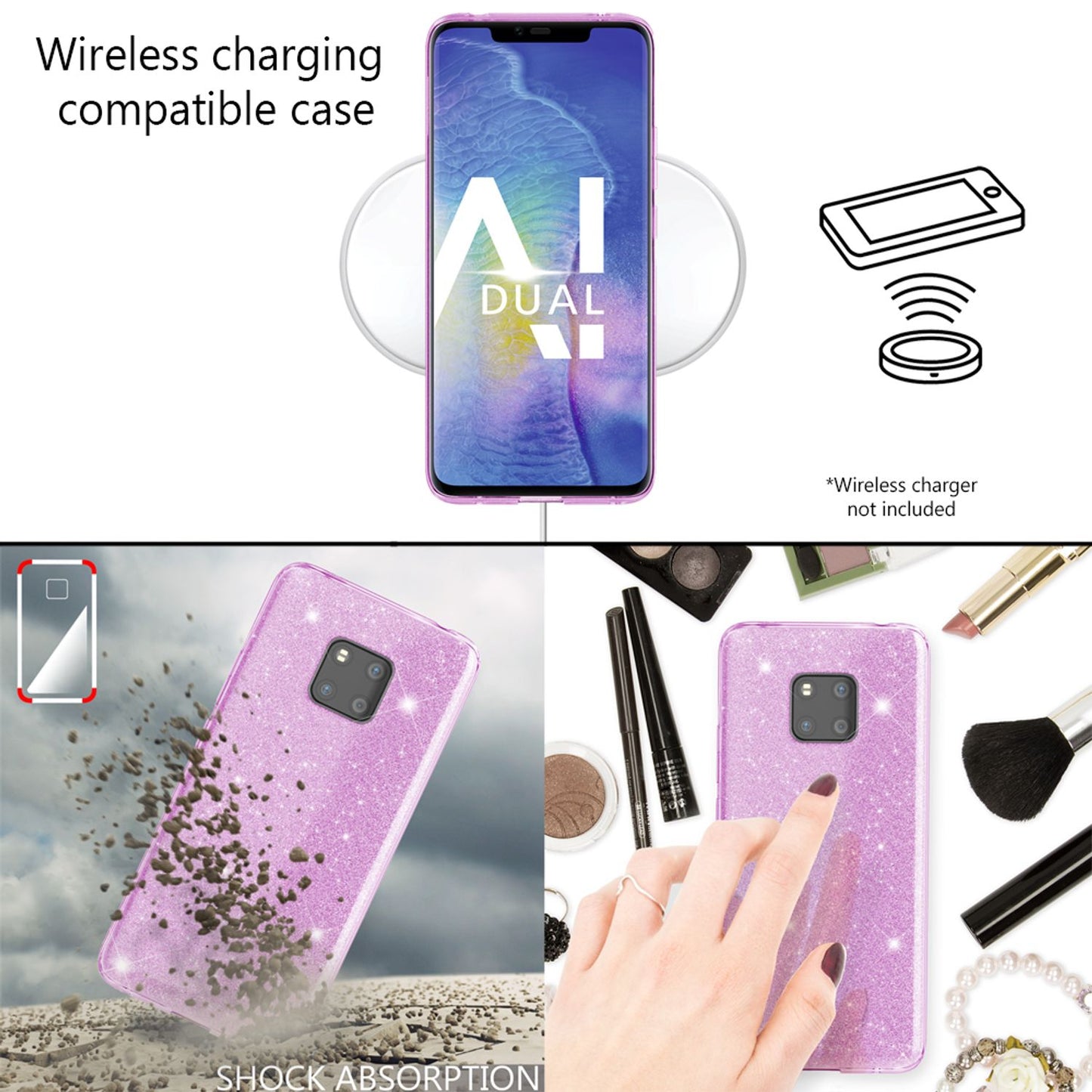 NALIA Handyhülle kompatibel mit Huawei Mate20 Pro, Glitzer Case Back Cover
