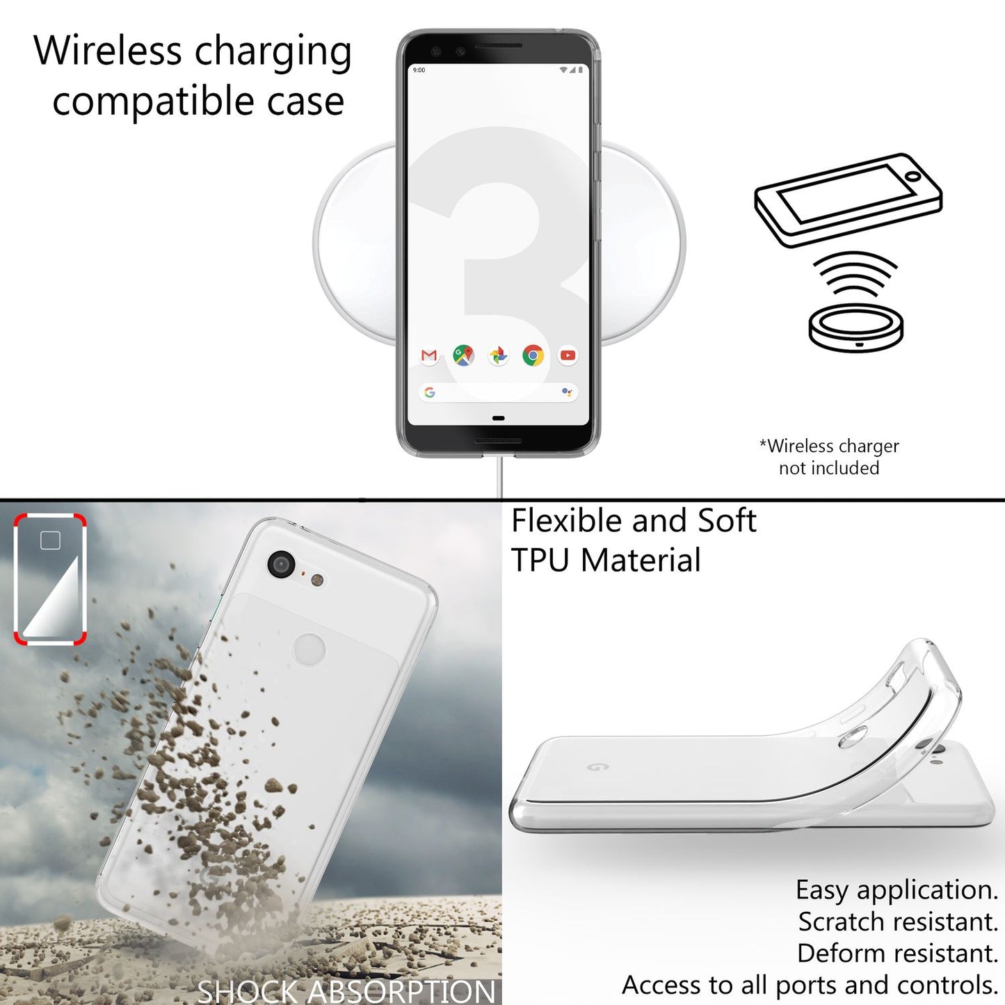 Husă de telefon NALIA pentru Google Pixel 3, husă subțire din silicon TPU, tip bară de protecție