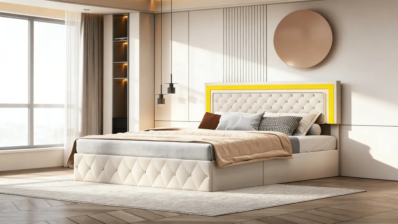 Boxspringbett Mit Hydraulischem Stauraum Und LED Beleuchtung Samtbezug